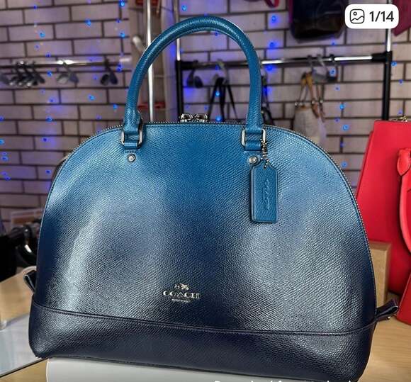 Coach Sierra Satchel Metallic Dark Teal Crossgrain Leather F22315 - Picture 1 of 6